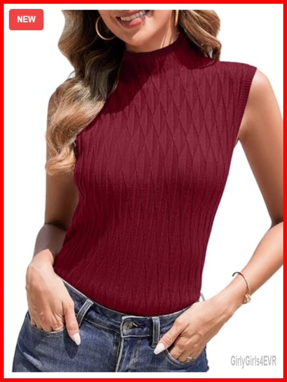 Women's Sleeveless Turtleneck Knit Top Sweater Vest Casual Lightweight Pullover